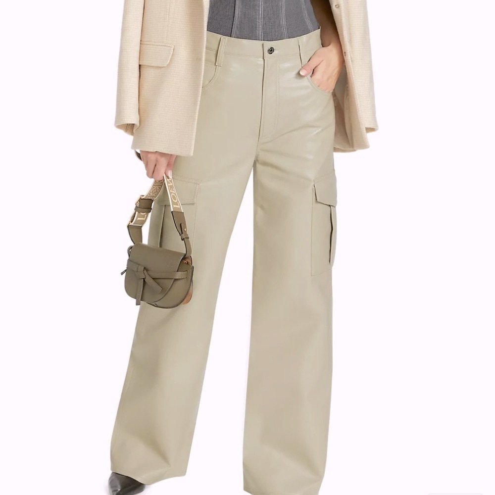 AGOLDE Minka Leather-Blend Cargo Pants- Beige-NWT Size 23